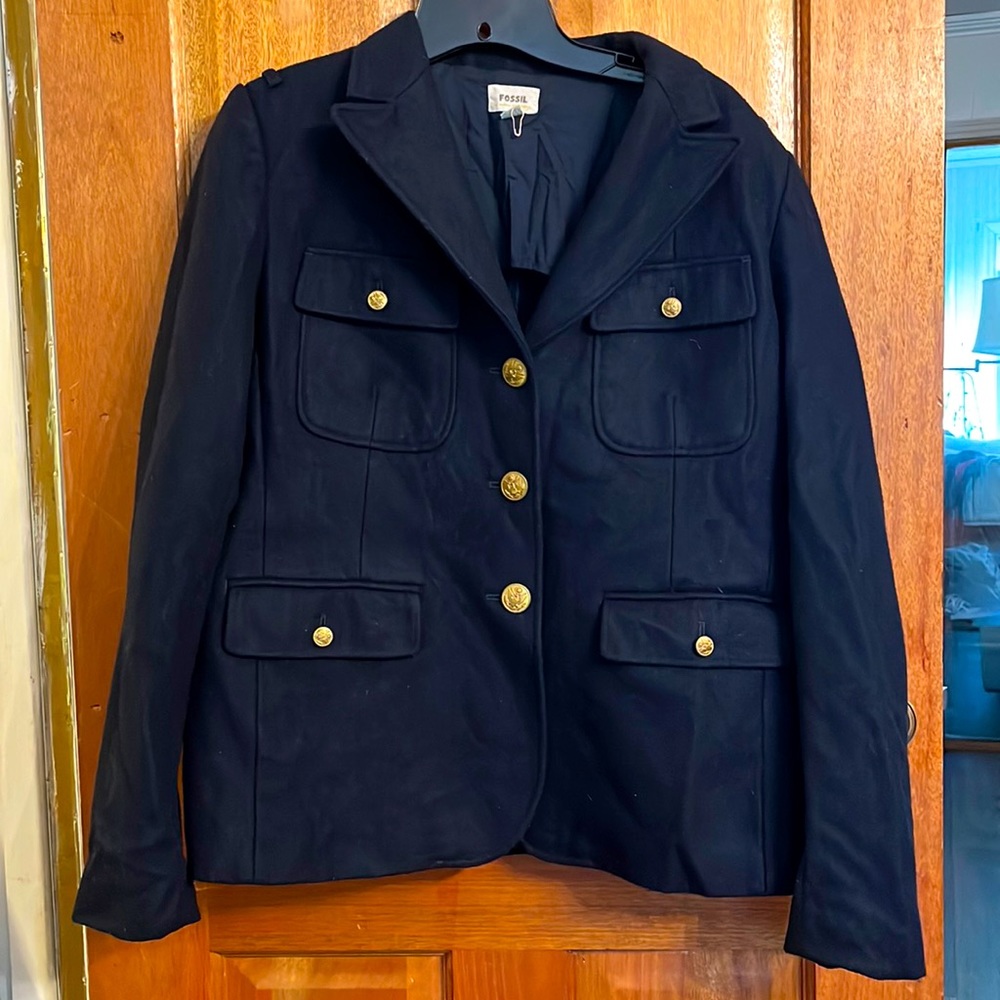 Fossil wool coat navy blue with Gold buttons